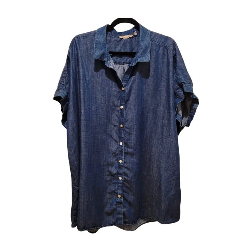 Soft Surroundings Blue Chambray Denim Drop Shoulder Shirt Dress Sz L - Picture 2 of 7
